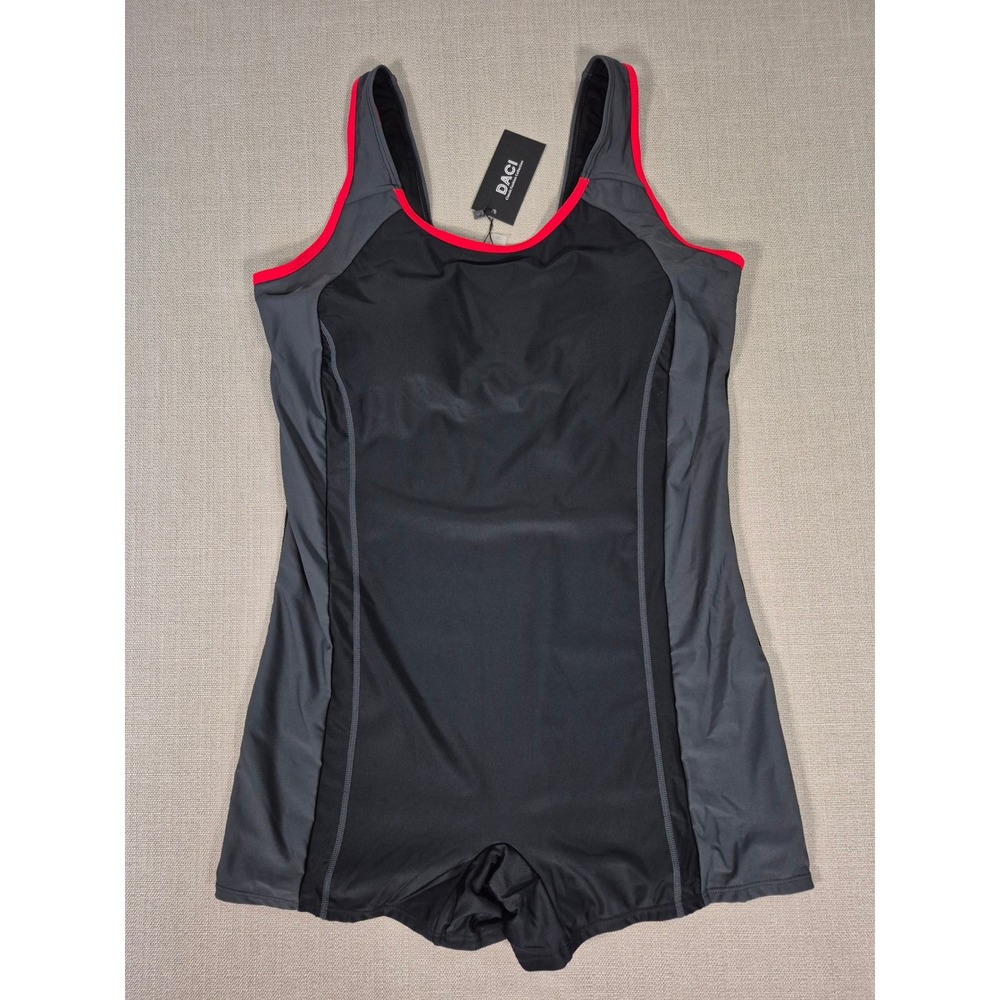 Daci Womens One Piece Boyleg Swimsuit Black Gray Red Athletic Swimwear 20W NWT